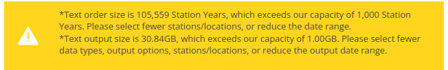 NOAA query size error message